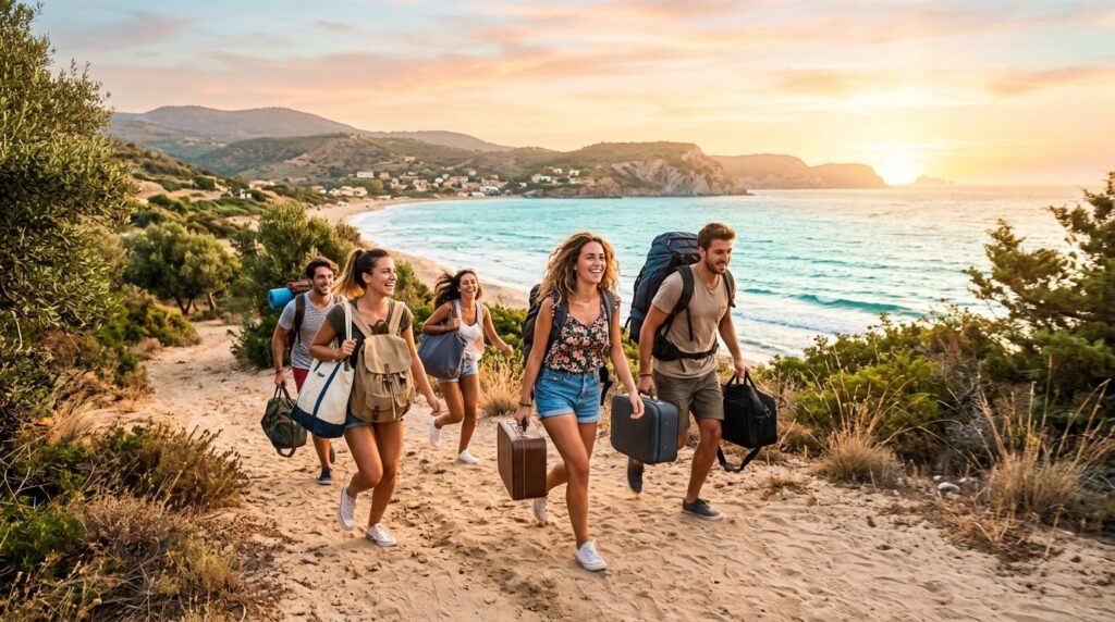 Dynamic action shot of a group of active young adults runnin