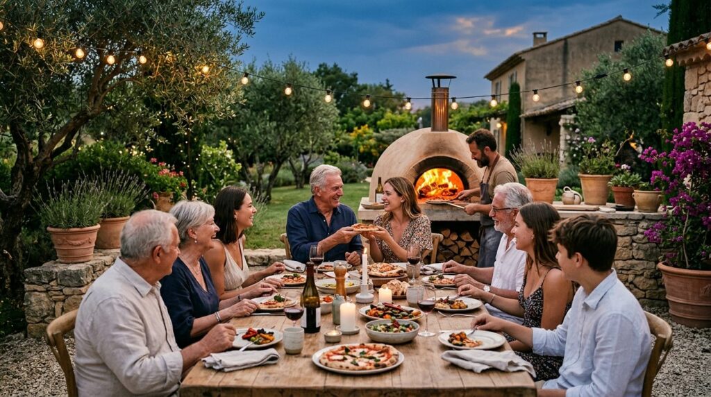 Aspirational lifestyle image of guests enjoying an outdoor d