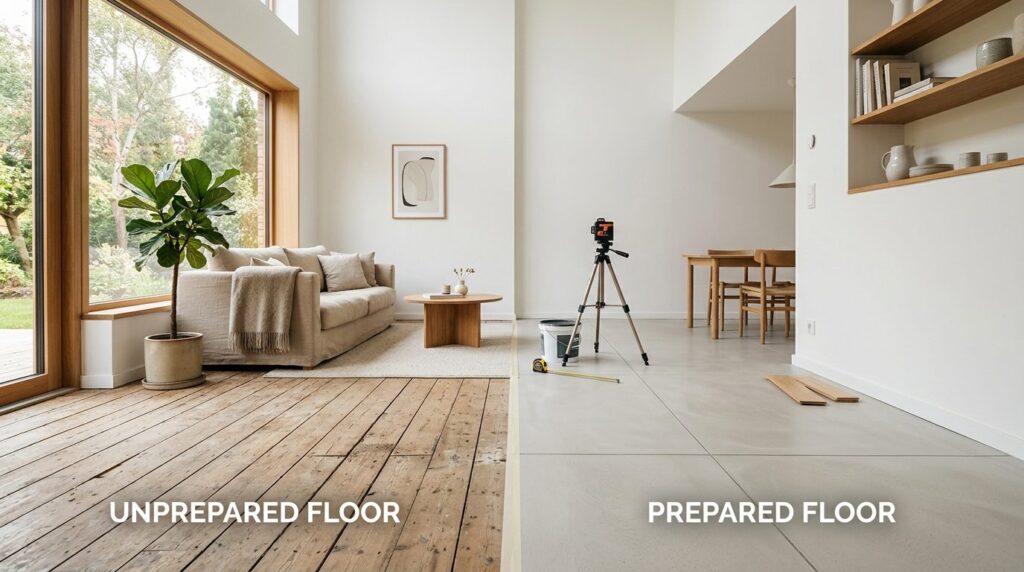 Bright Scandinavian-style living space with a freshly levele