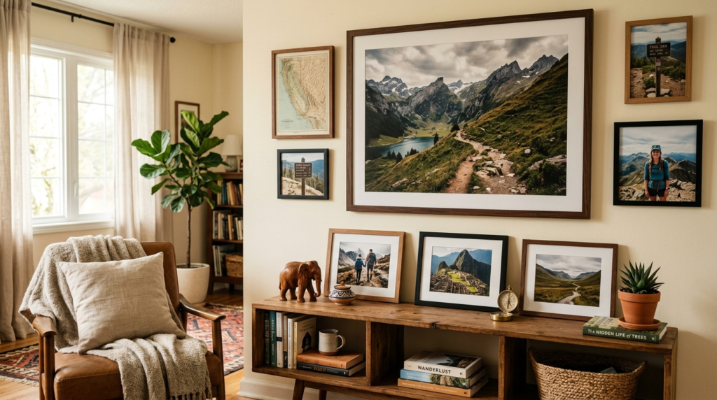 A travelers living room corner showing how personal journey
