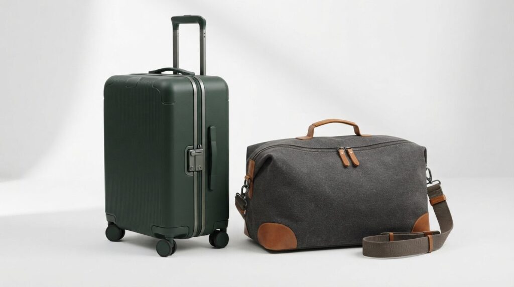 Close-up product photography of a premium hard-shell suitcas