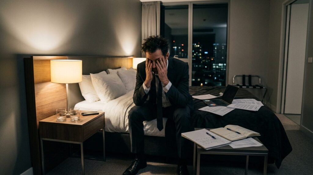 Photorealistic stock image, 16:9 format: Active businessman