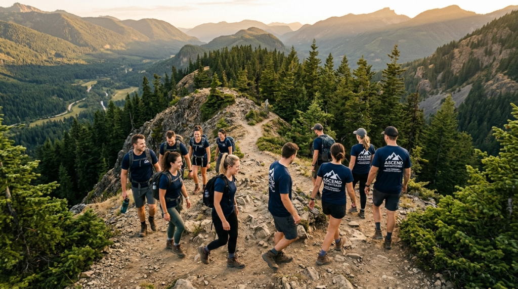 Overhead perspective of outdoor adventure team wearing coord