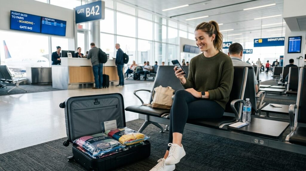 Professional stock photo, 16:9 format: Young active traveler