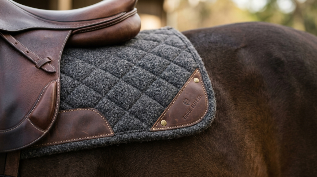 Close-up detail shot of premium saddle pad texture and craft